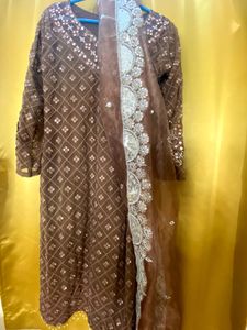 Mauve - Embroidered Kurta Set (kurta + dupatta )