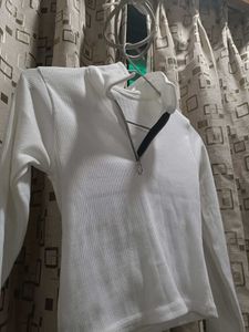 White Ribbed Zip Top