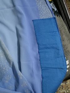 Sky Blue Ombre Shaded Rubber Print Saree With Fall