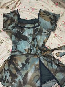 Abstract Print Sheer Top