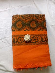 Orange Cotton Saree with Paisley Print
