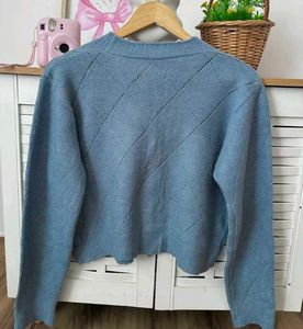blue knit cardigan