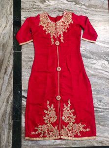 Red Kurta With Beautiful Embroidery