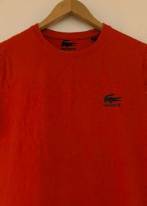 Lacoste orange-red Cotton Tee