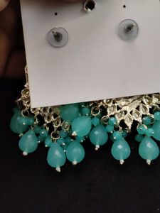 Teal Kundan Earrings