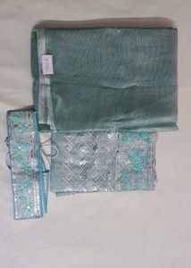 Sea Green Plain Jimmychoo Saree With Hip belt