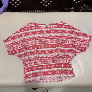 Crop Top In White and Pink Colour
