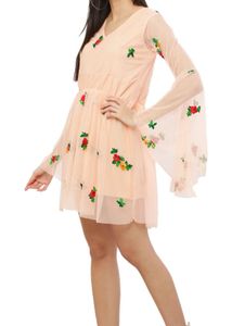 Floral Embroidered Bell Sleeve Dress
