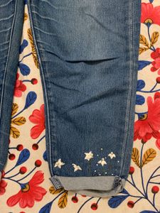 Embroidered Denim Capris
