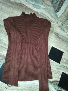Brown Ribbed Turtleneck Top