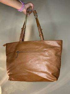 Braided-handle tan tote