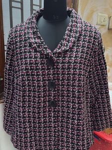 Plus Size Checkered Tweed Jacket