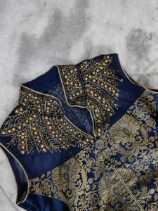 Elegant Blue &amp; Gold Ethnic Gown