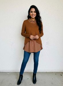 Brown Knit Sweater with Collar