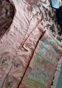Price Drop!!!! Peach Color Partywear Full Suit With Dupatta