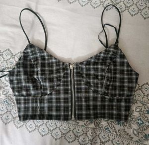 Plaid Zip-Up Crop Top