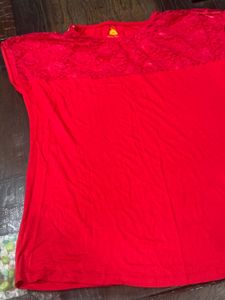Red Top With Lace Detailed