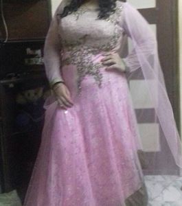 Elegant Pink Embroidered Evening Gown