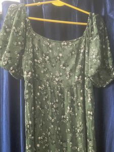 Olive Green Floral Maxi Dress
