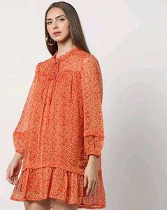 RIO Dress with Bishop Sleeves Orange🍊(M) SIZE