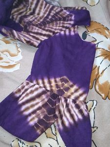 Purple Tie-Dye Off-Shoulder Cotton Top with Back