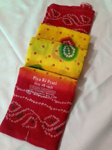 Yellow Red Bandhej Print Saree 😍