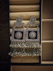 Stylish Silver Tone Dangle jhumkas