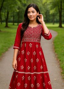 Elegant Red Embroidered Gown