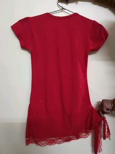 Red Top With Tie Up At Waist