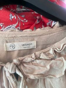 Beige Linen Ruffle Blouse