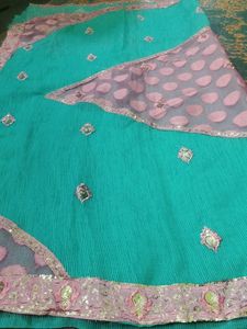 Teal & Pink Sari with Embellishments