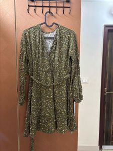 Green Floral Print Mini Dress