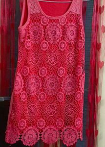 Red Crochet Sleeveless Tunic