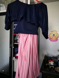 Striped Culottes & Navy Blouse Set