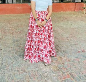 Red & White Floral Skirt