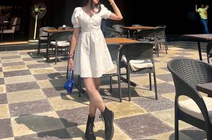 Cream Puff Sleeve Mini Dress