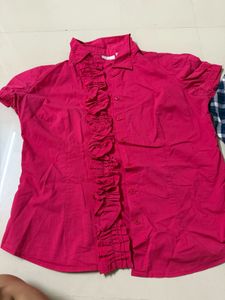 Girls&#39; Pink Ruffle Shirt &amp; Plaid Flannel Shir