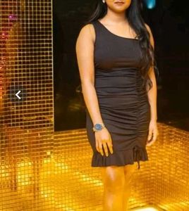 Asymmetrical Shoulder Black Dress