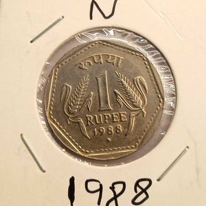 Rare 1988 One Rupee Noida Mint Coin