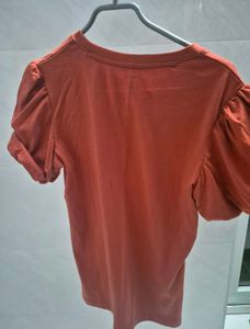 Round Neck Puff Sleeved Cotton Top