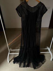 A-LINE MESH TIERED MAXI DRESS