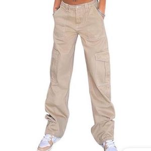 Beige Wide Leg Cargo Pants