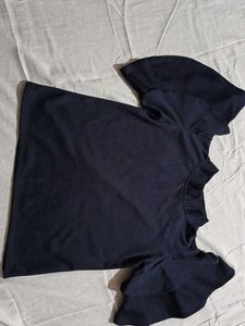 Elegant Navy Ruffle Sleeve Top