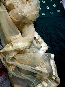 Dark Green Frock With Dupatta