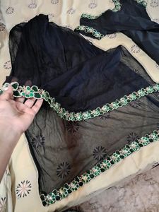 Black Sequin Short Sleeve Kurta With Dupatta