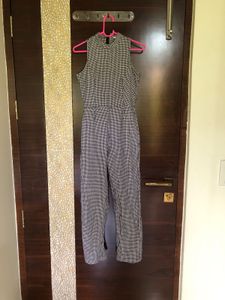 White Black Check Jumpsuit