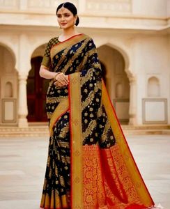 Elegant Black &amp; Gold Saree Blaton soft silk