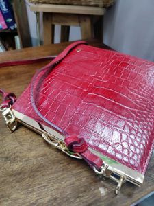 Red Leather Sling Clip Bag