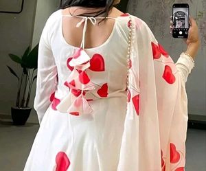 Romantic White Red Heart Print Flowy Maxi Dress