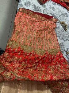 Red &amp; Gold Embroidered Lehenga